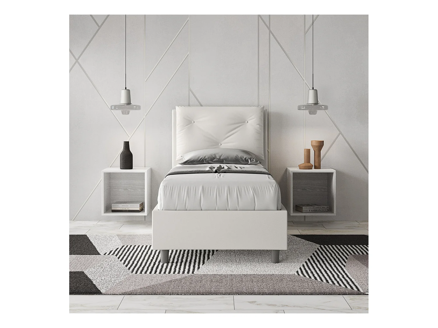 Lit Appia en simili cuir blanc avec sommier tapissé 80x200