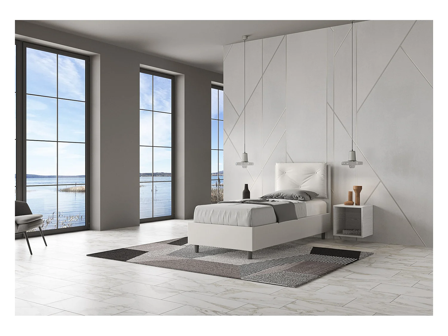 Lit Appia en simili cuir blanc avec sommier tapissé 80x200