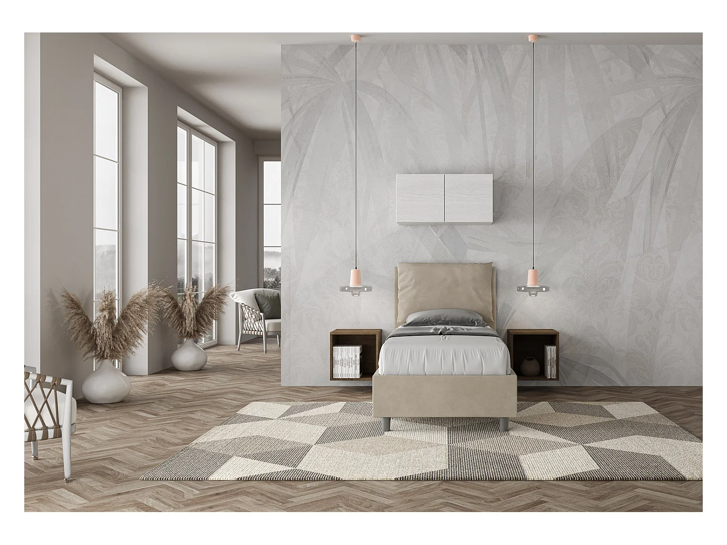 Cama Antea sin somier acolchado 80x190 en microfibra arena