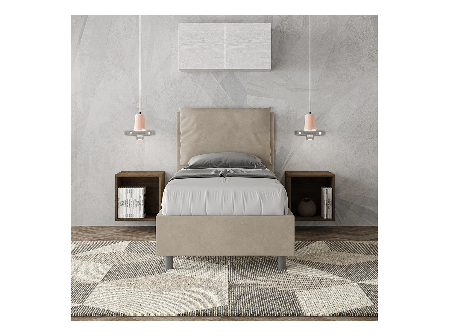 Cama Antea sin somier acolchado 80x190 en microfibra arena