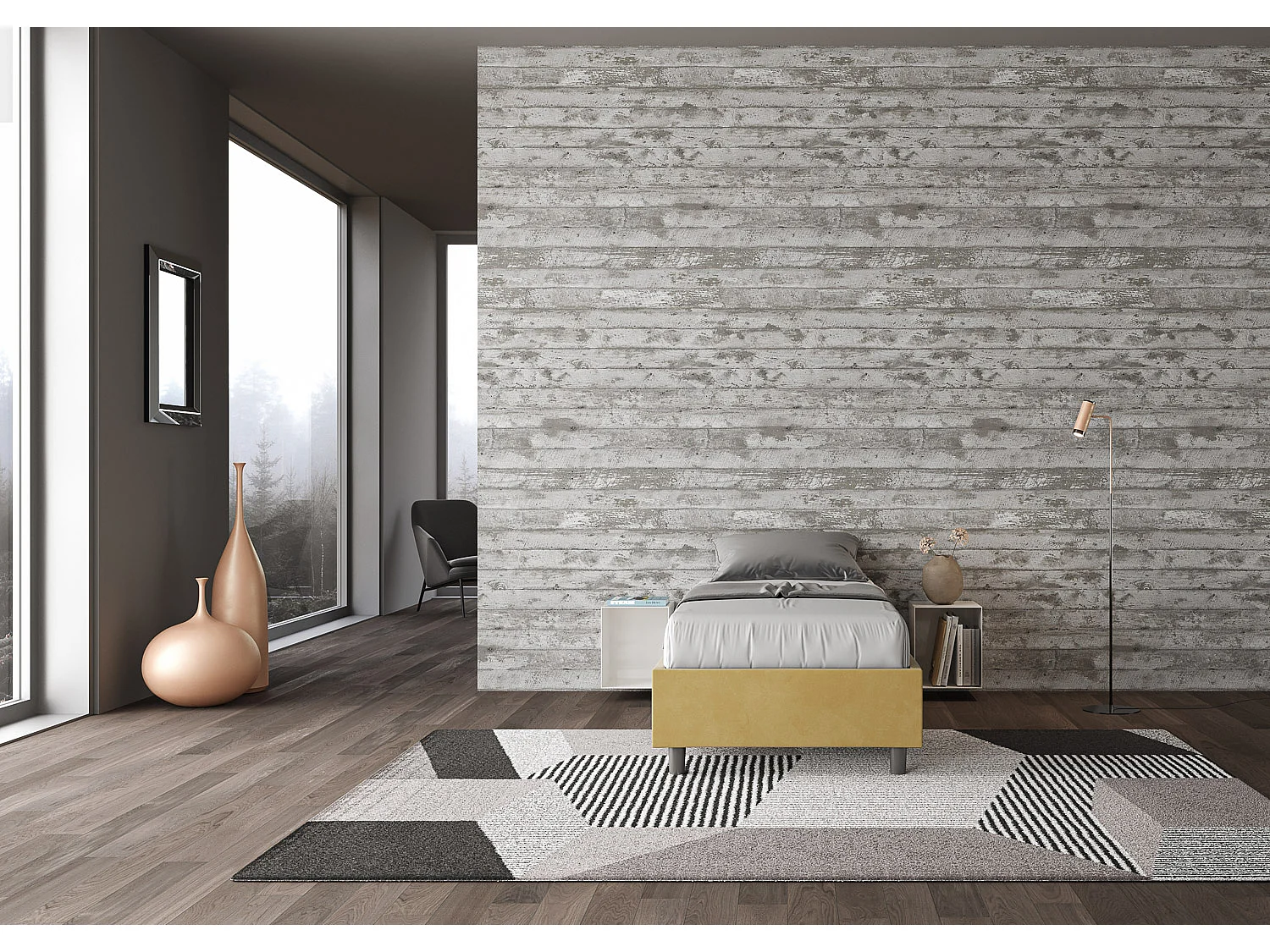 Letto Sommier con rete imbottito 90x200 microfibra ocra Azelia