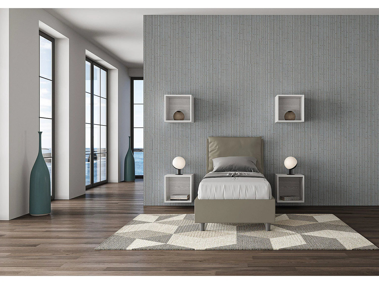 Letto con rete imbottito 80x210 similpelle cappuccino Antea