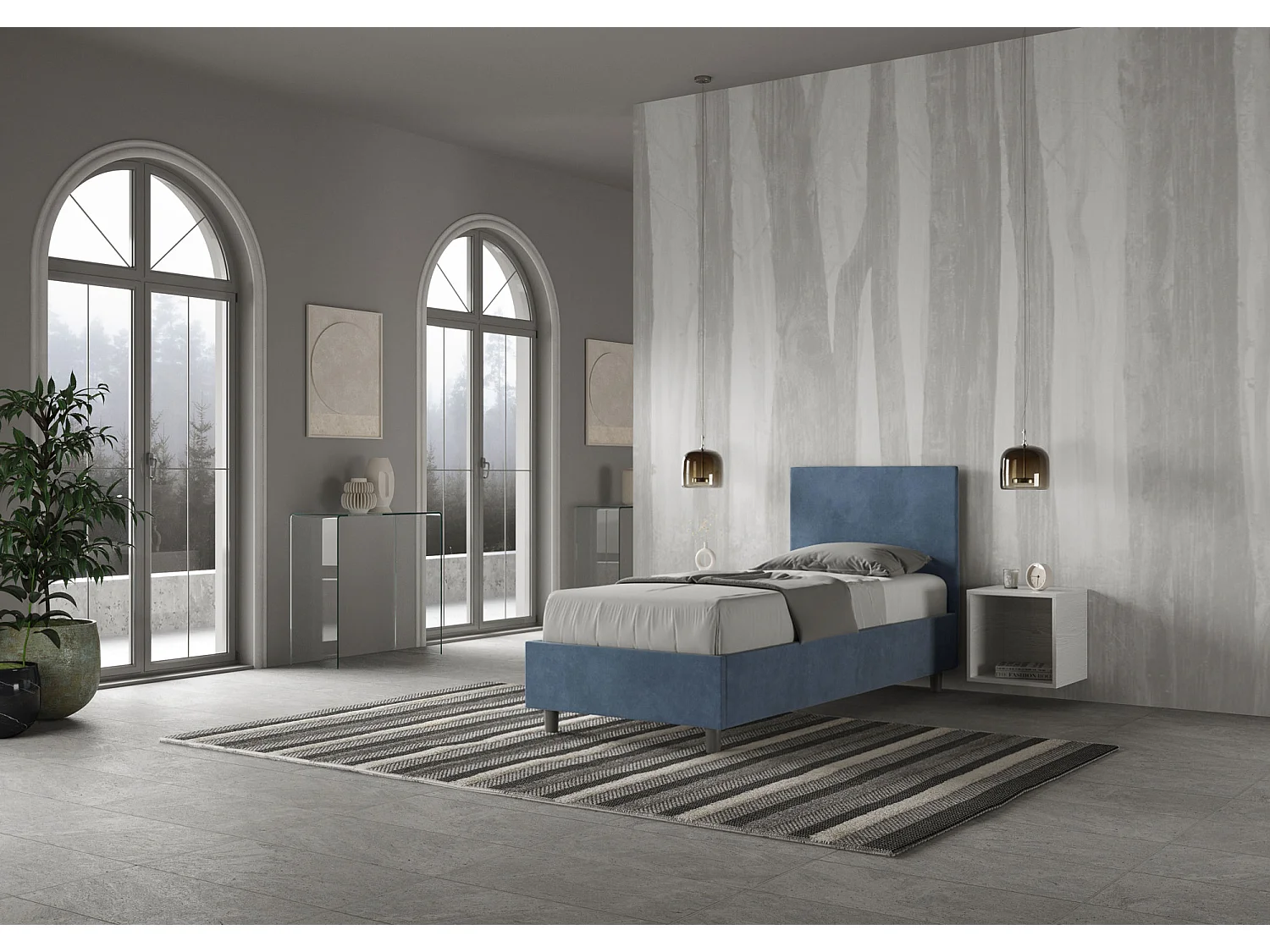 Lit capitonné microfibre bleu Adele sans sommier 80x210