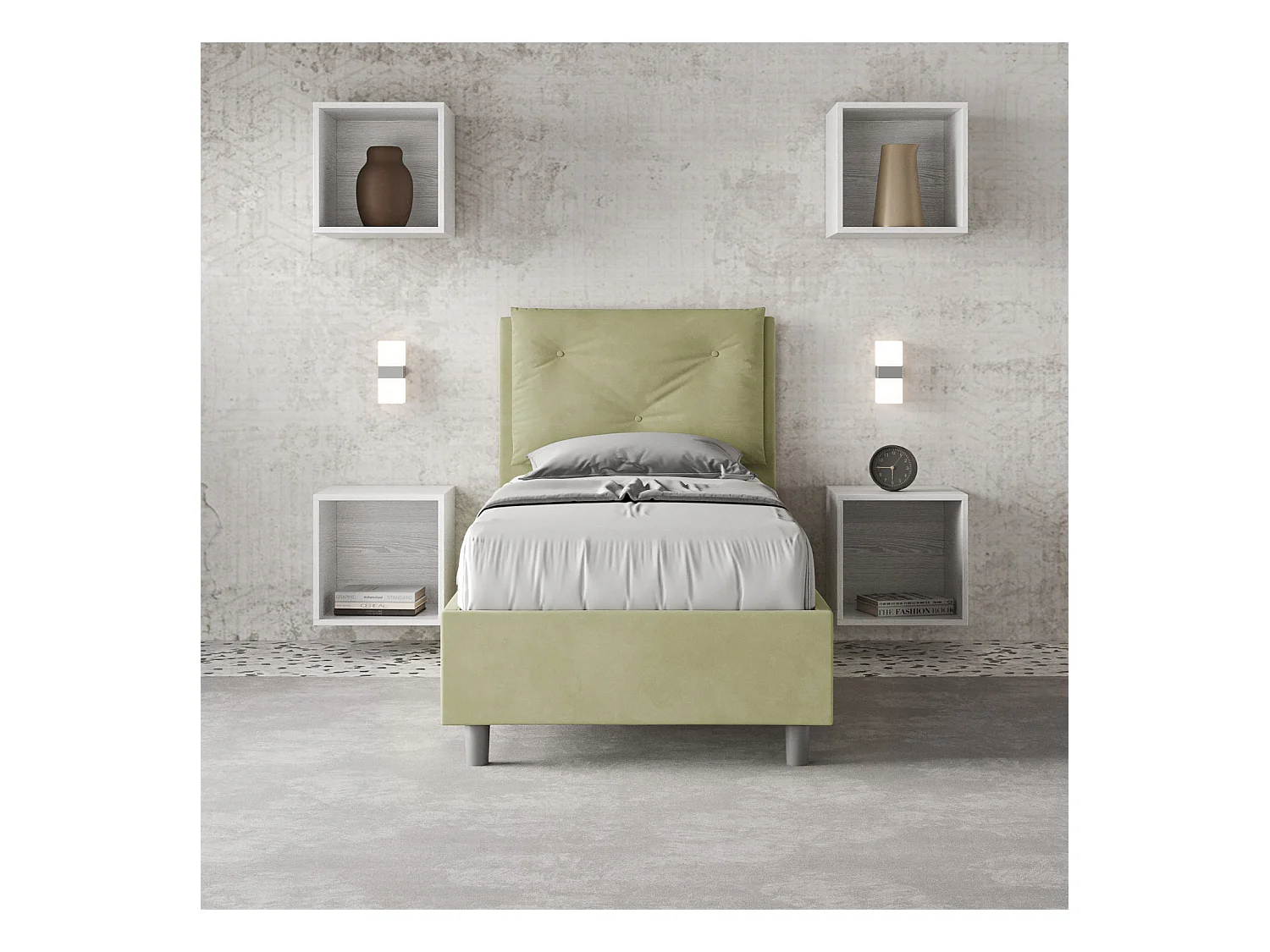 Lit microfibre Appia thé vert avec sommier rembourré 90x210