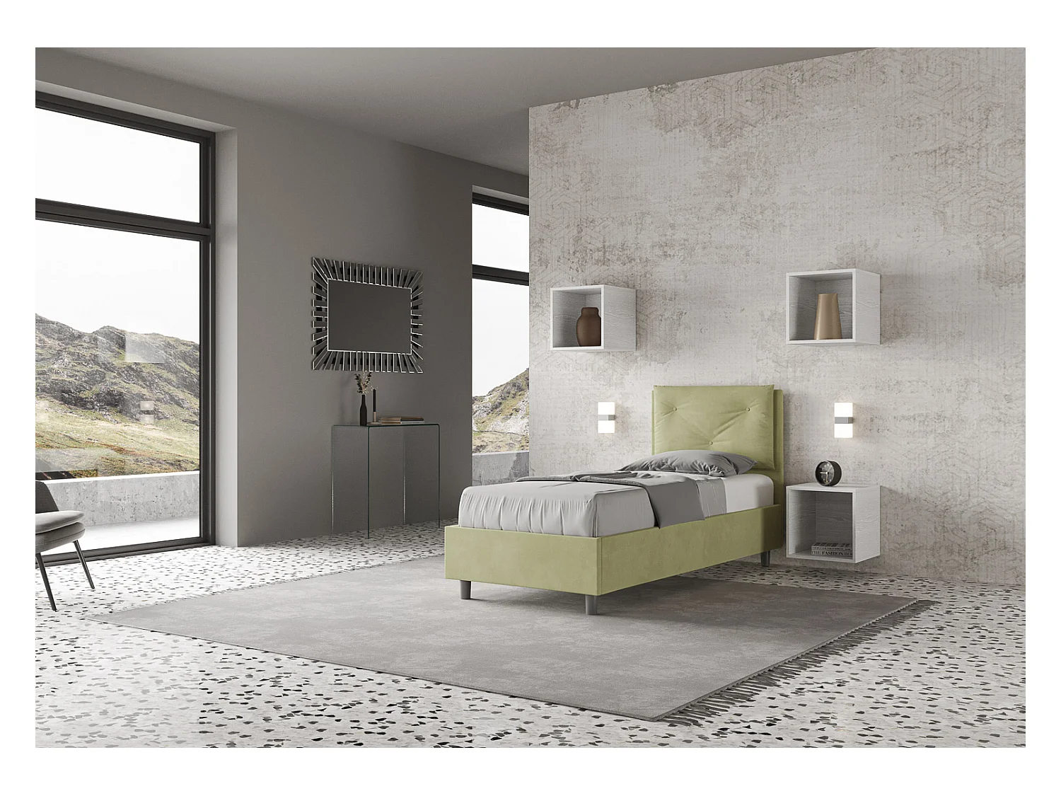 Lit microfibre Appia thé vert avec sommier rembourré 90x210