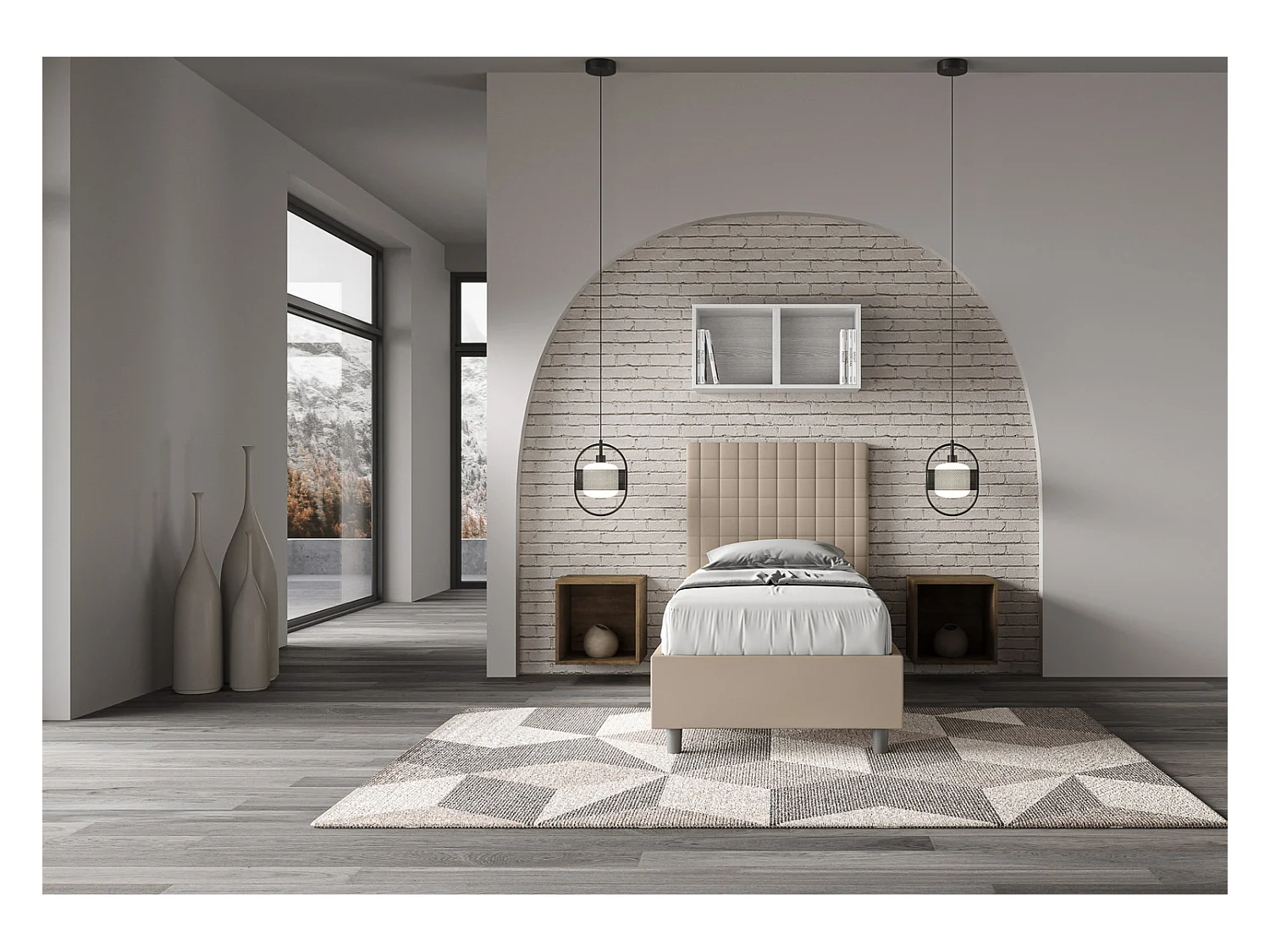 Letto senza rete imbottito 80x200 similpelle tortora Sunny