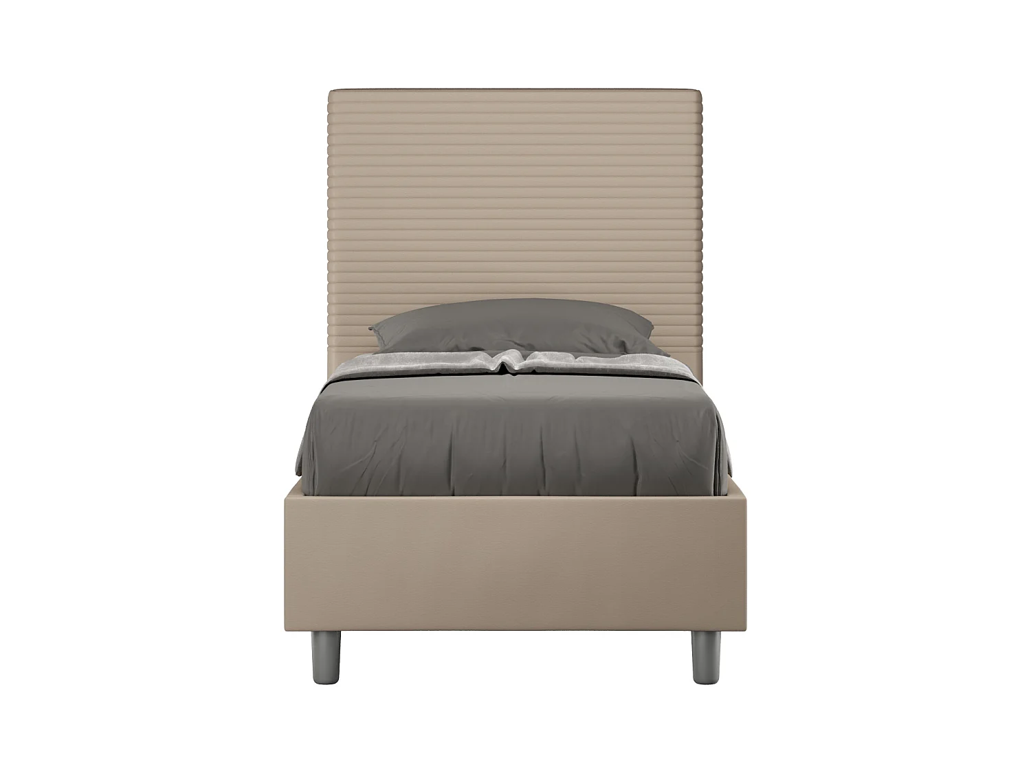 Lit capitonné 90x210 simili cuir gris tourterelle Focus sans sommier