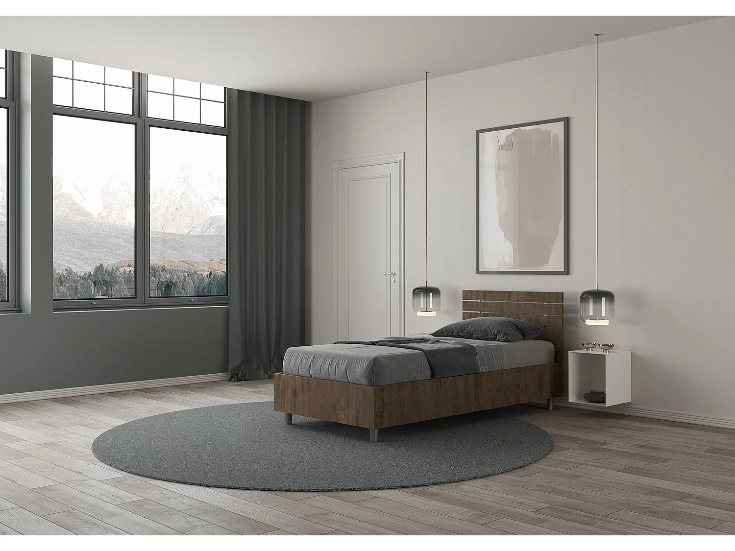 Lit sans sommier Tête de lit droite 80x190 à lattes en noyer Ankel