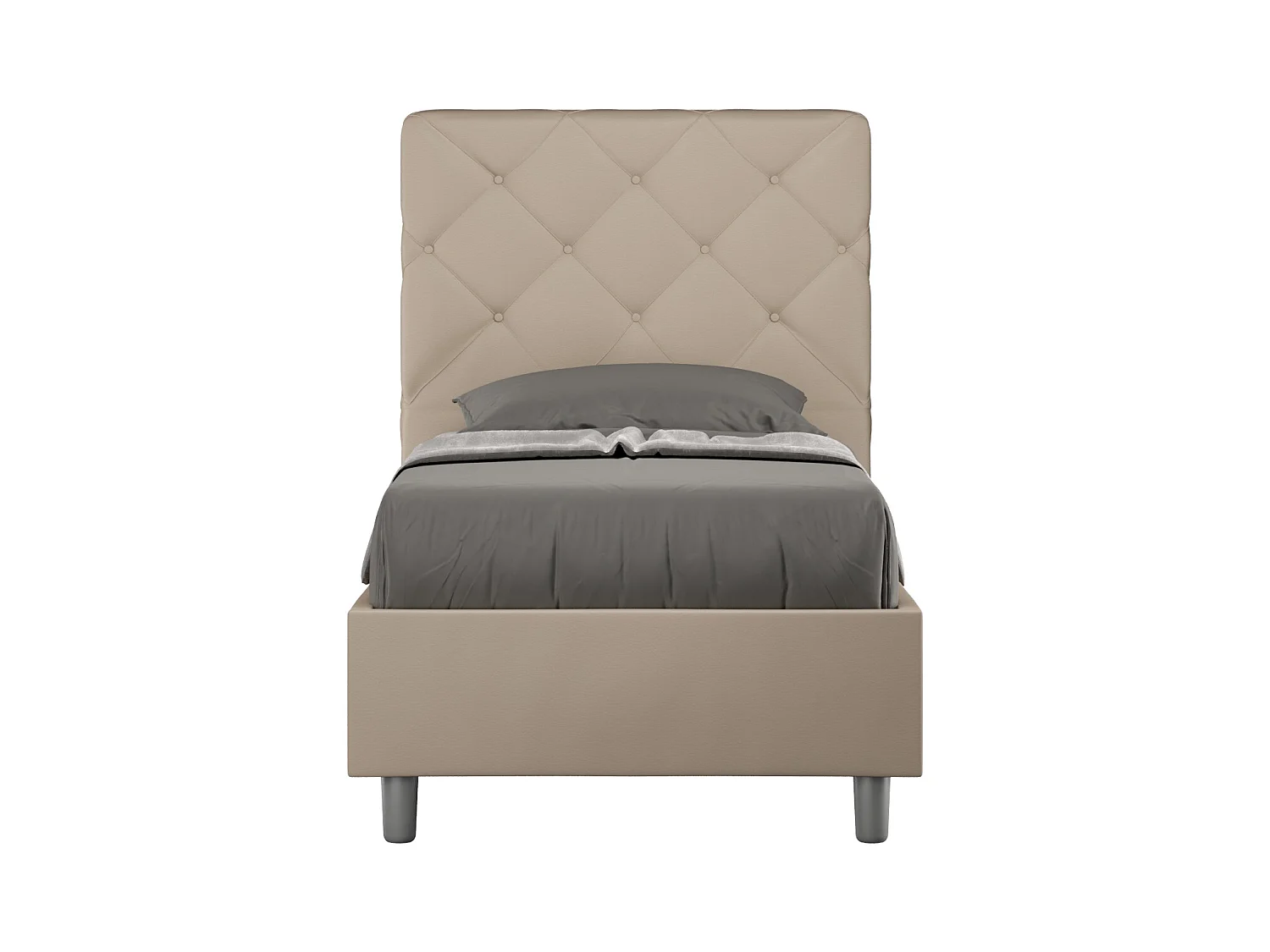 Lit rembourré en simili cuir gris tourterelle Priya sans sommier 90x210