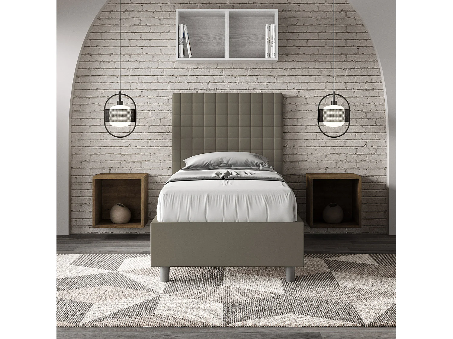 Cama Sunny capuchino polipiel con base tapizada 90x210