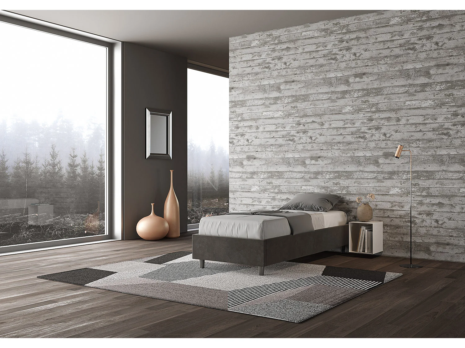 Lit Sommier sans sommier capitonné 90x210 Azelia microfibre gris