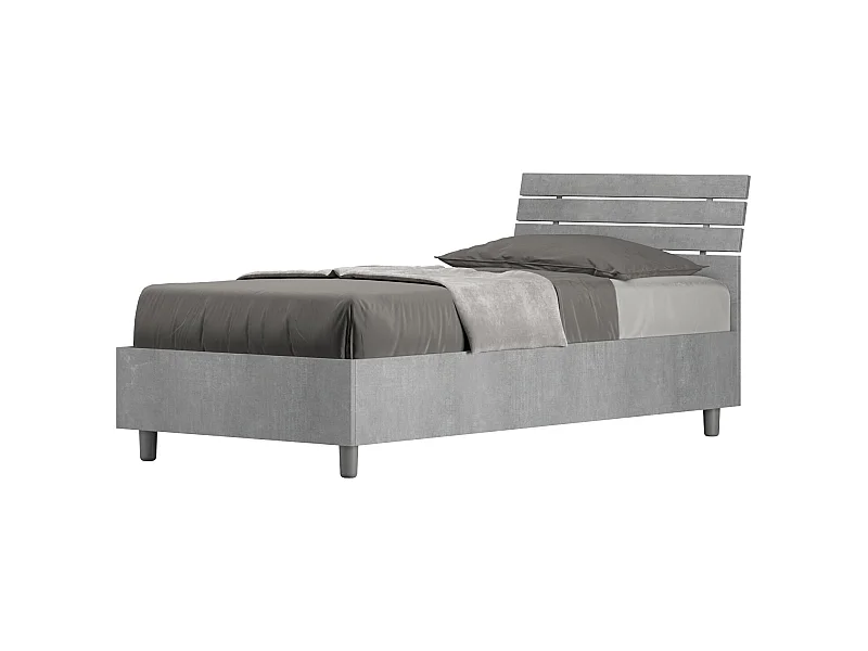 Lit avec sommier à lattes 80x190, tête de lit inclinée avec lattes en ciment Ankel