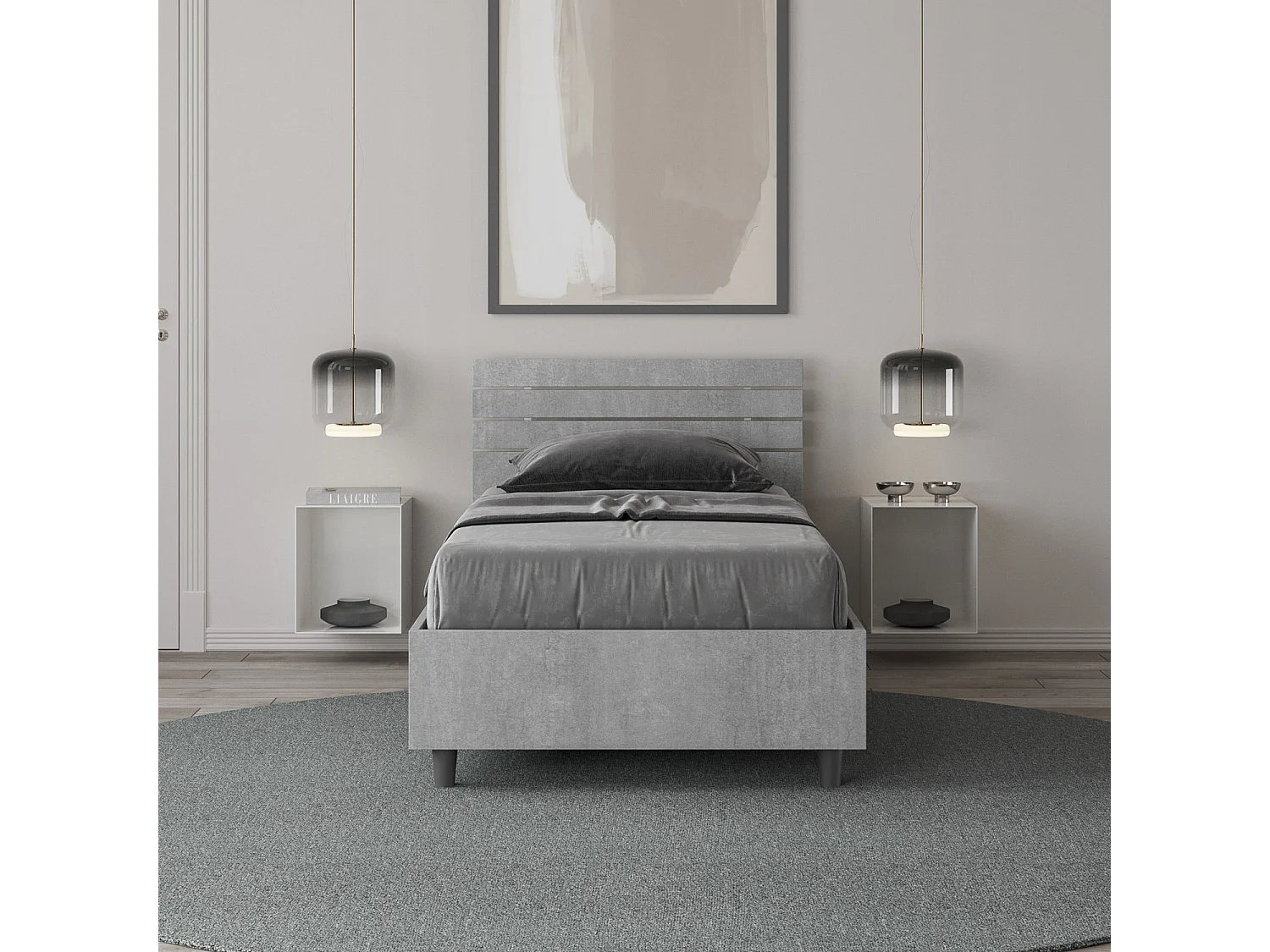 Letto con rete 80x190 testata inclinata con doghe cemento Ankel