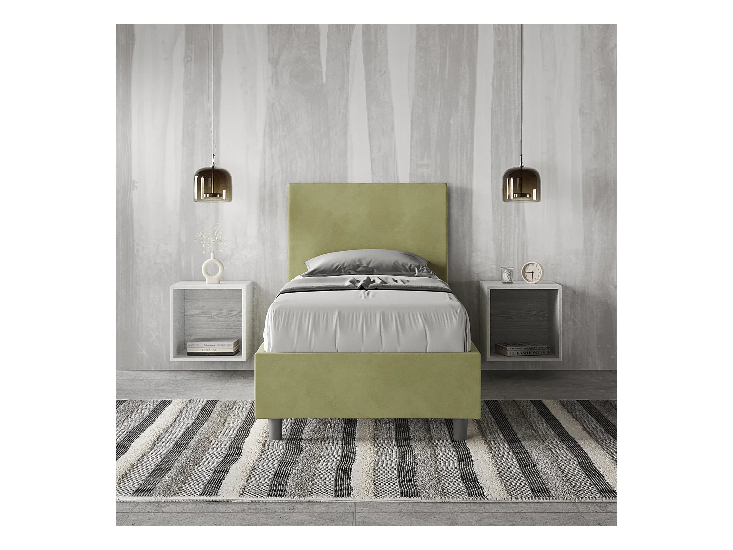 Cama acolchada microfibra Adele té verde sin somier 80x190