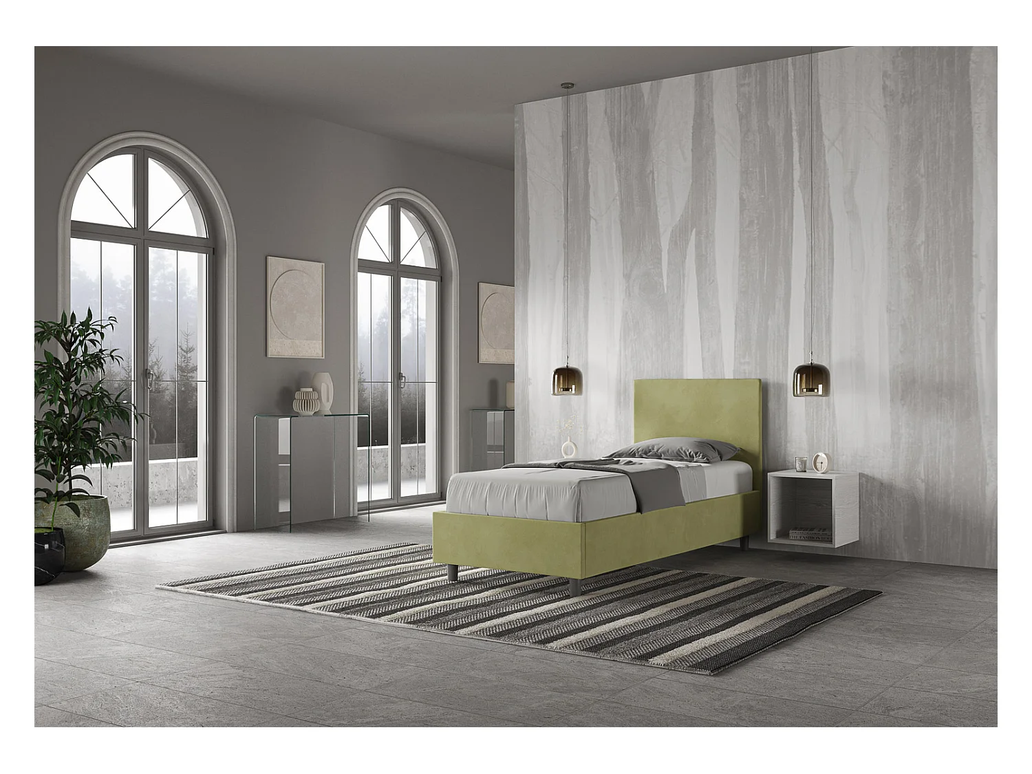 Cama acolchada microfibra Adele té verde sin somier 80x190