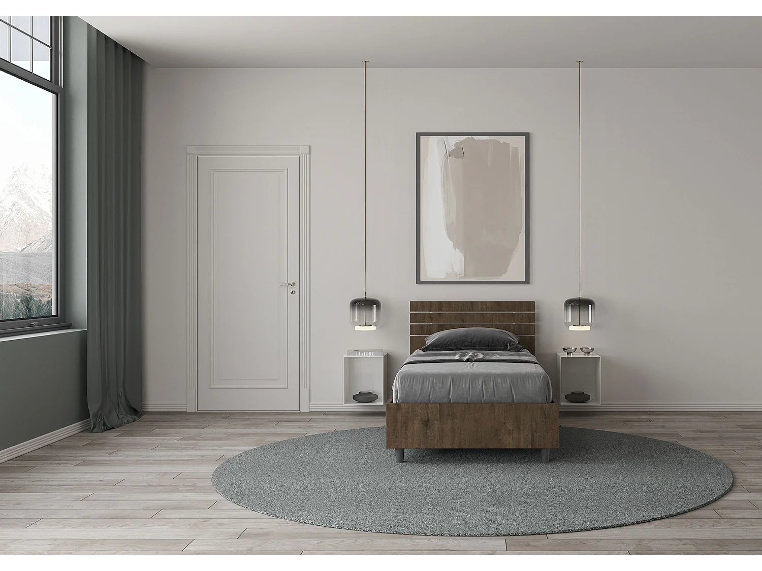 Cama sin somier 80x200 cabecero recto lamas Ankel nogal