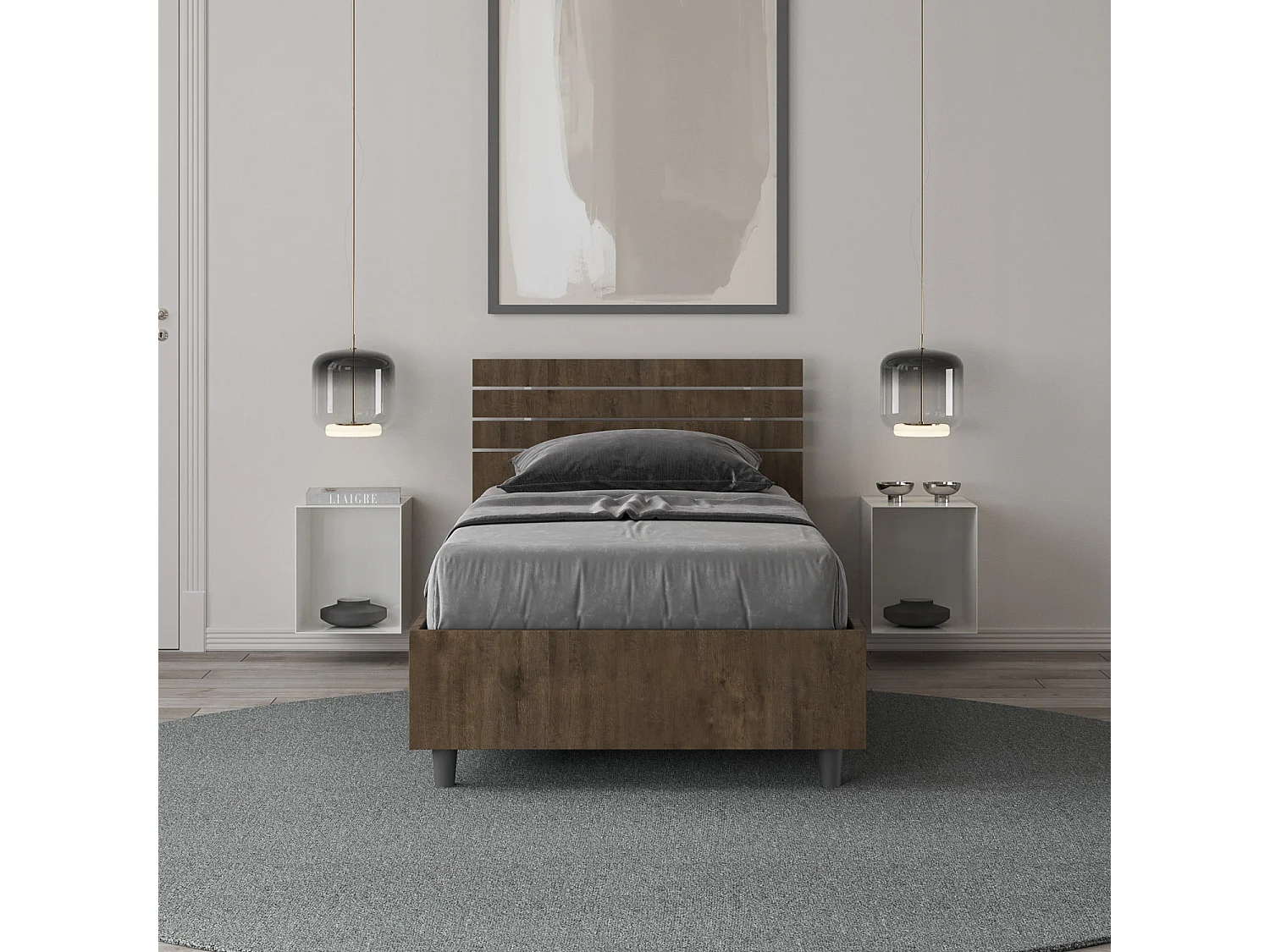 Lit sans sommier Tête de lit droite 80x200 à lattes en noyer Ankel