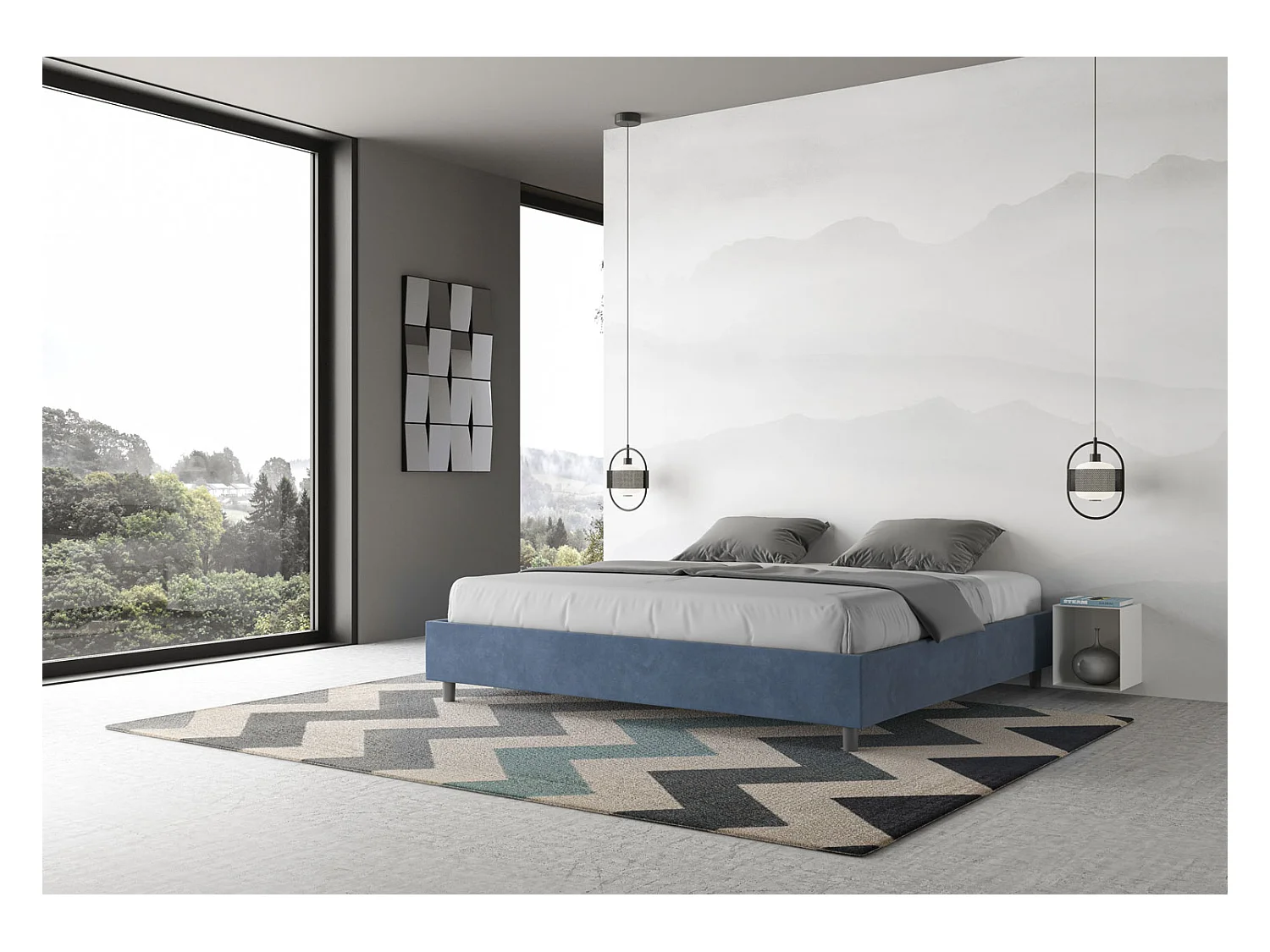 Cama Azelia Sommier 190x210 base y contenedor azul