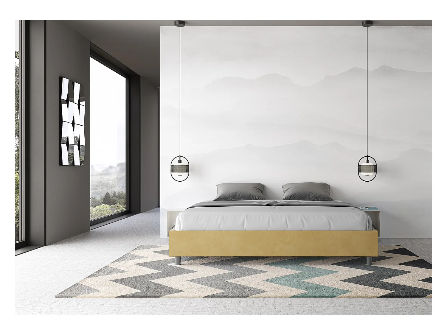 Cama Azelia Sommier 190x210 con base ocre