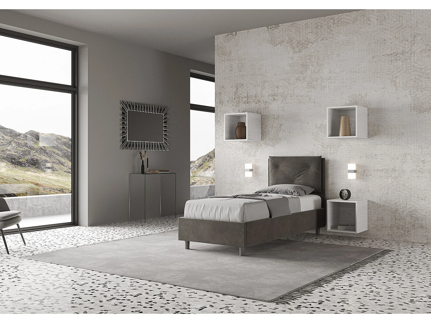 Lit microfibre gris Appia avec sommier rembourré 80x200