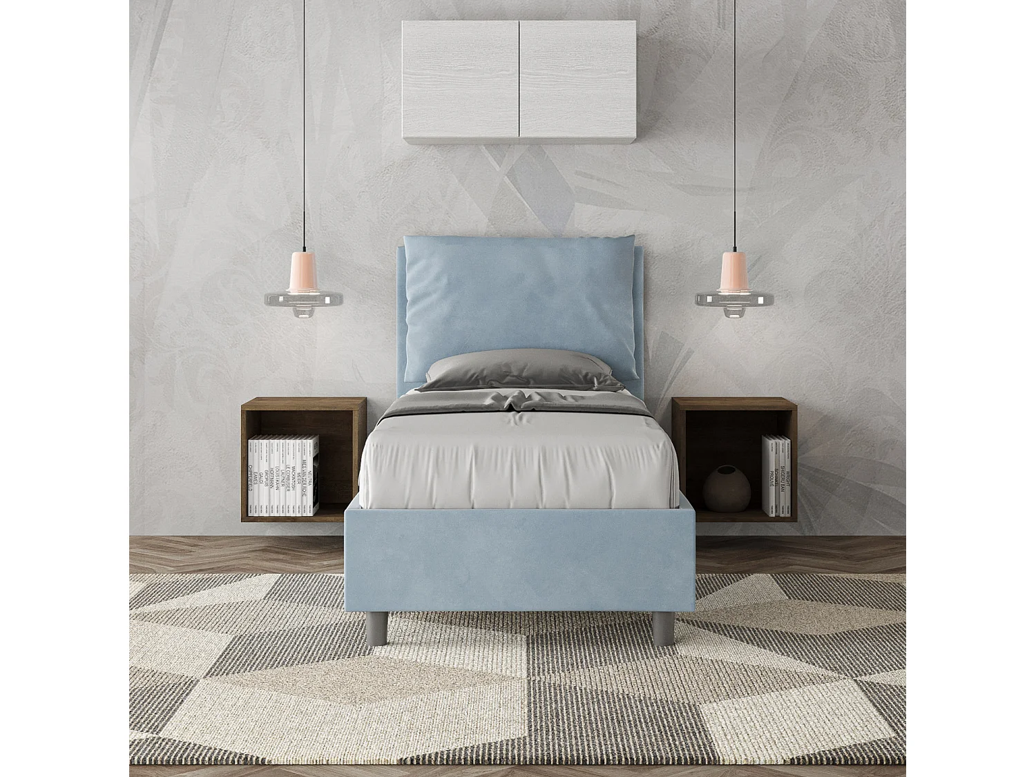 Lit Antea avec sommier rembourré 80x210 microfibre bleu clair