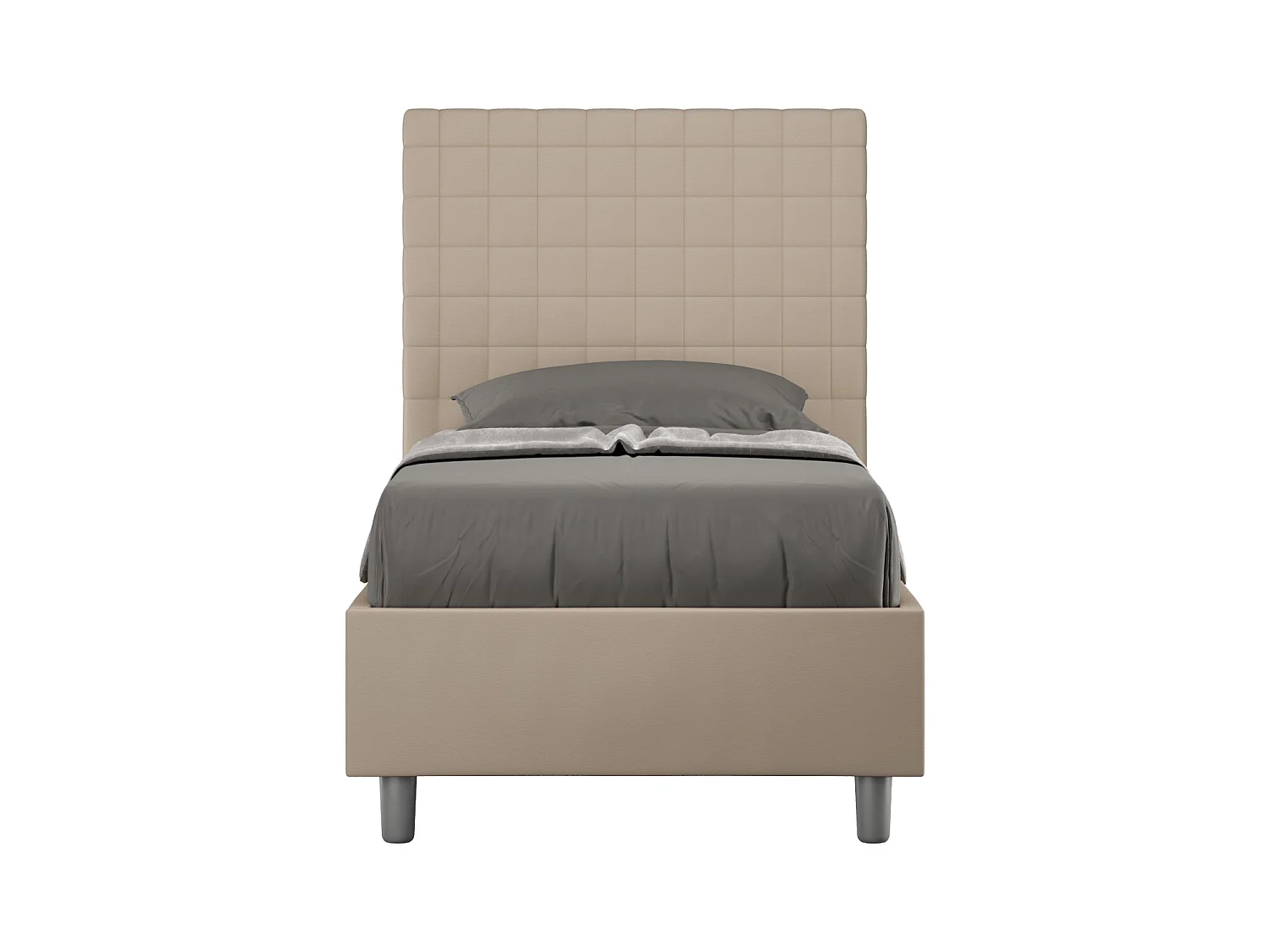 Lit capitonné 90x210 simili cuir gris tourterelle Sunny sans sommier