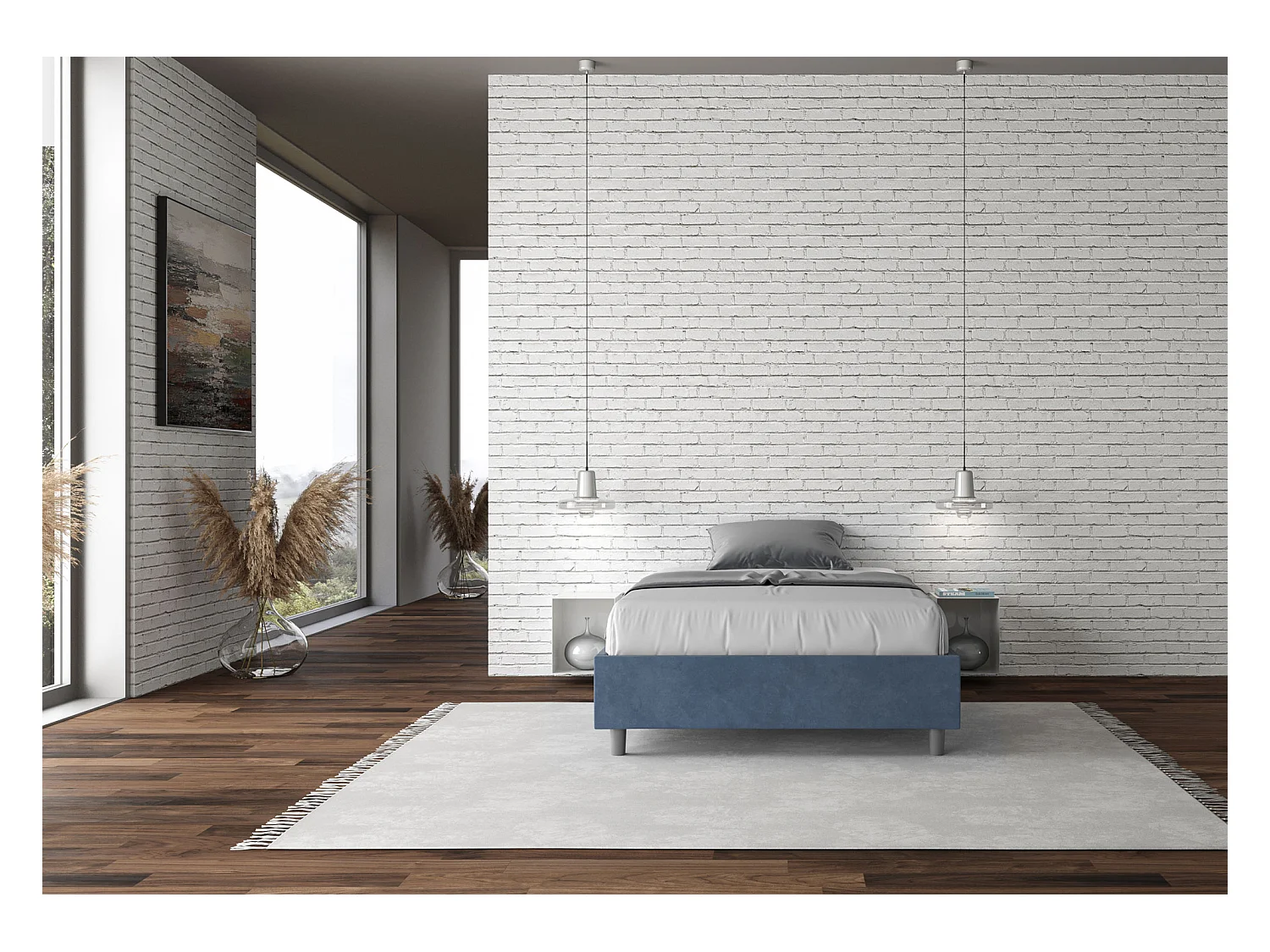 Cama Azelia Sommier 110x190 base y contenedor azul