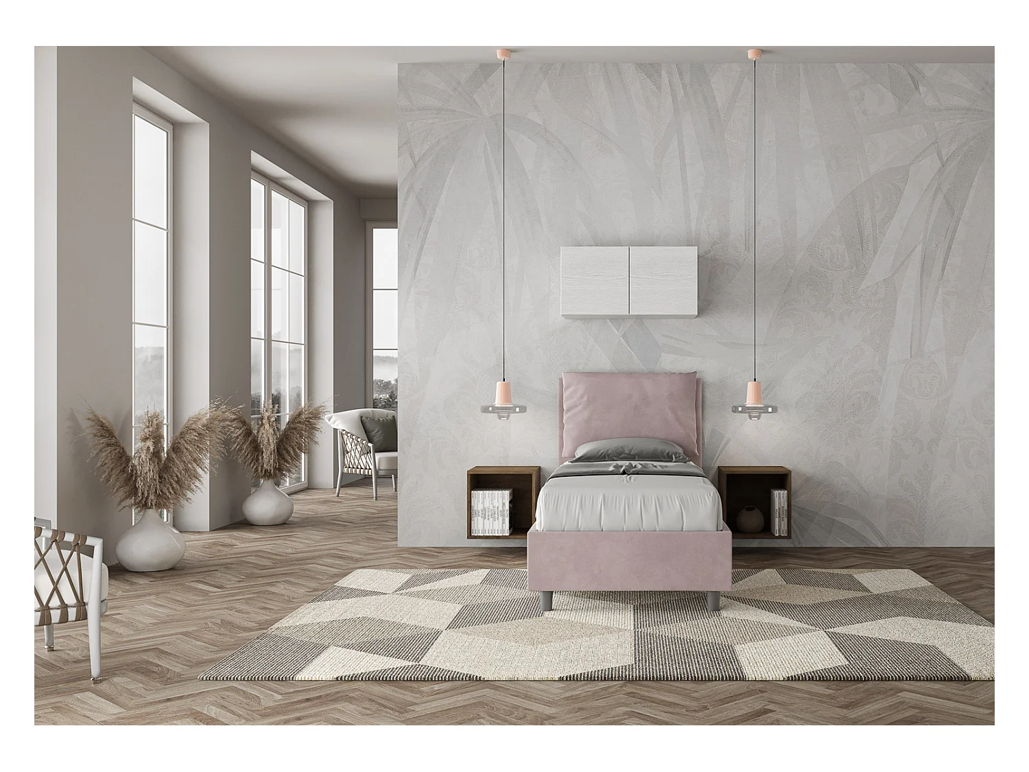 Cama acolchada Antea sin somier 80x190 en microfibra glicina