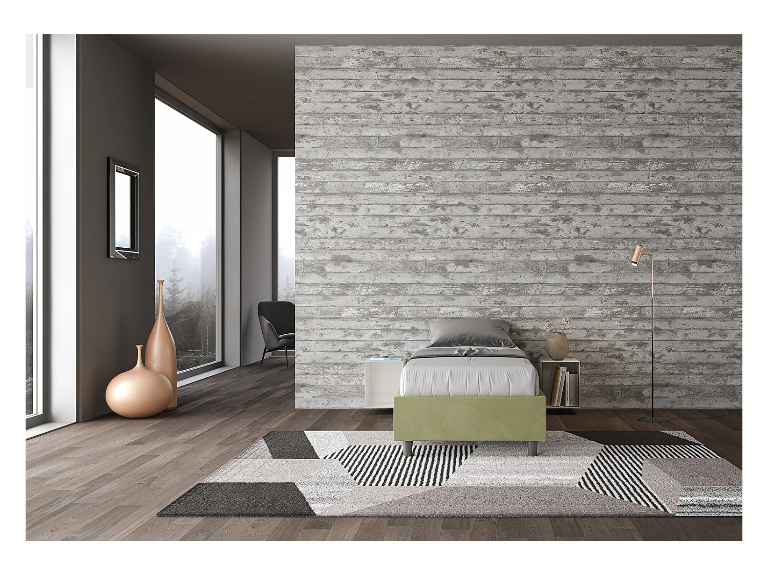 Cama sommier sin somier acolchado 80x190 Azelia microfibra té verde