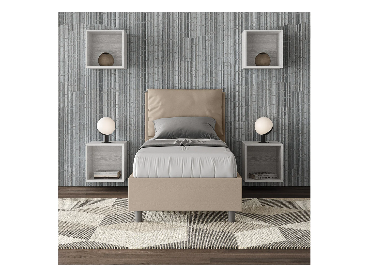 Lit rembourré en simili cuir gris tourterelle Antea sans sommier 80x200