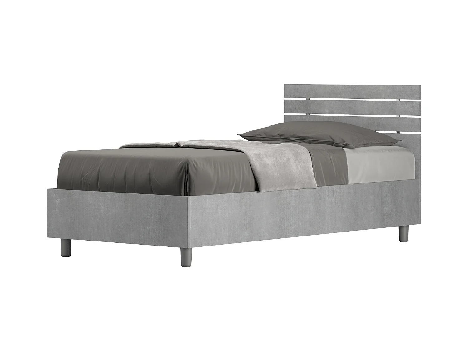 Lit avec sommier 80x190, tête de lit droite avec lattes en ciment Ankel