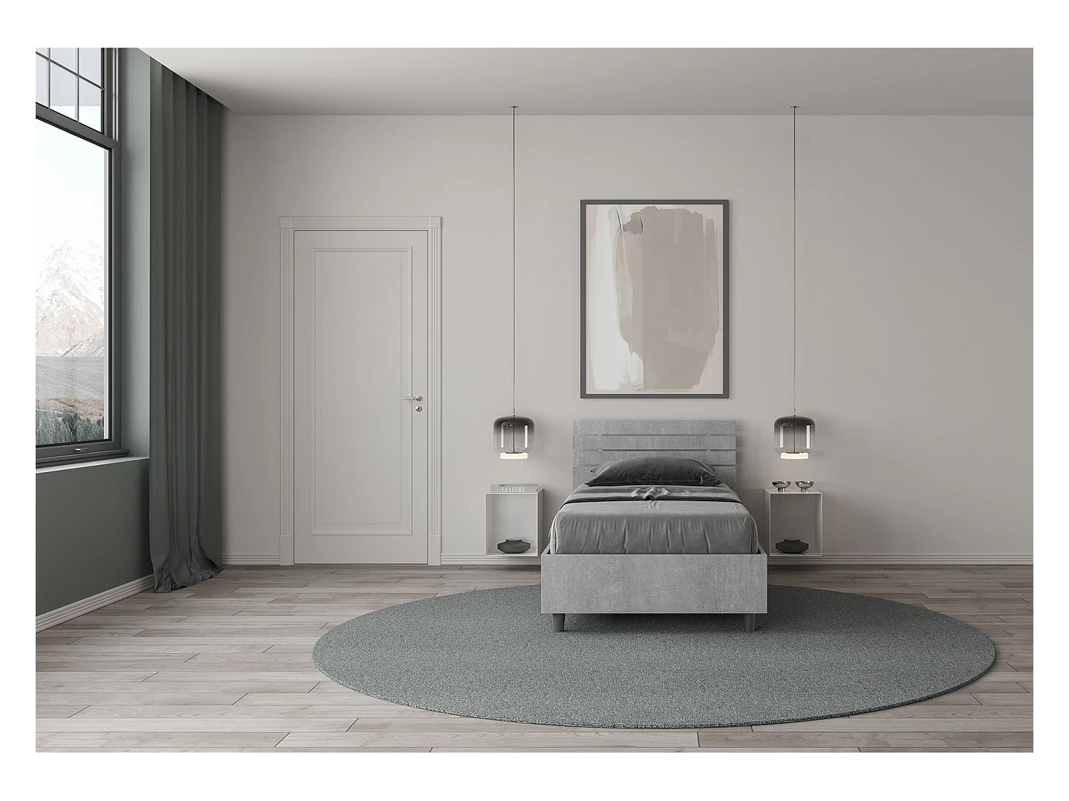 Lit avec sommier 80x190, tête de lit droite avec lattes en ciment Ankel