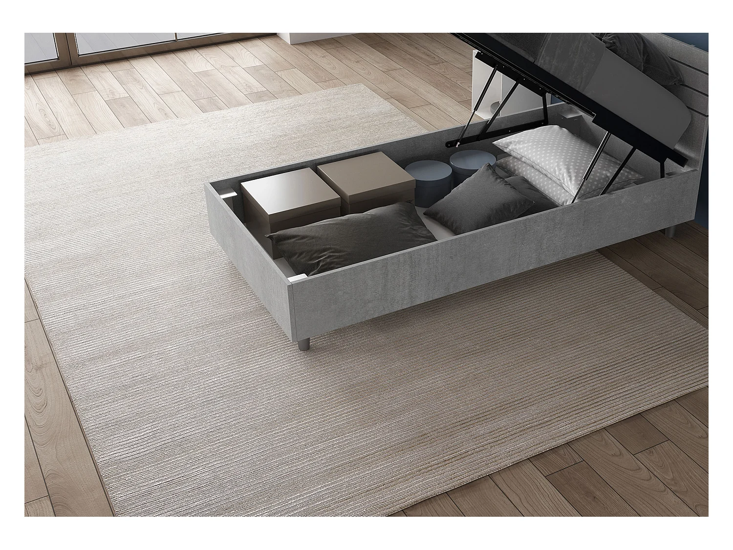 Lit avec sommier 80x190, tête de lit droite avec lattes en ciment Ankel