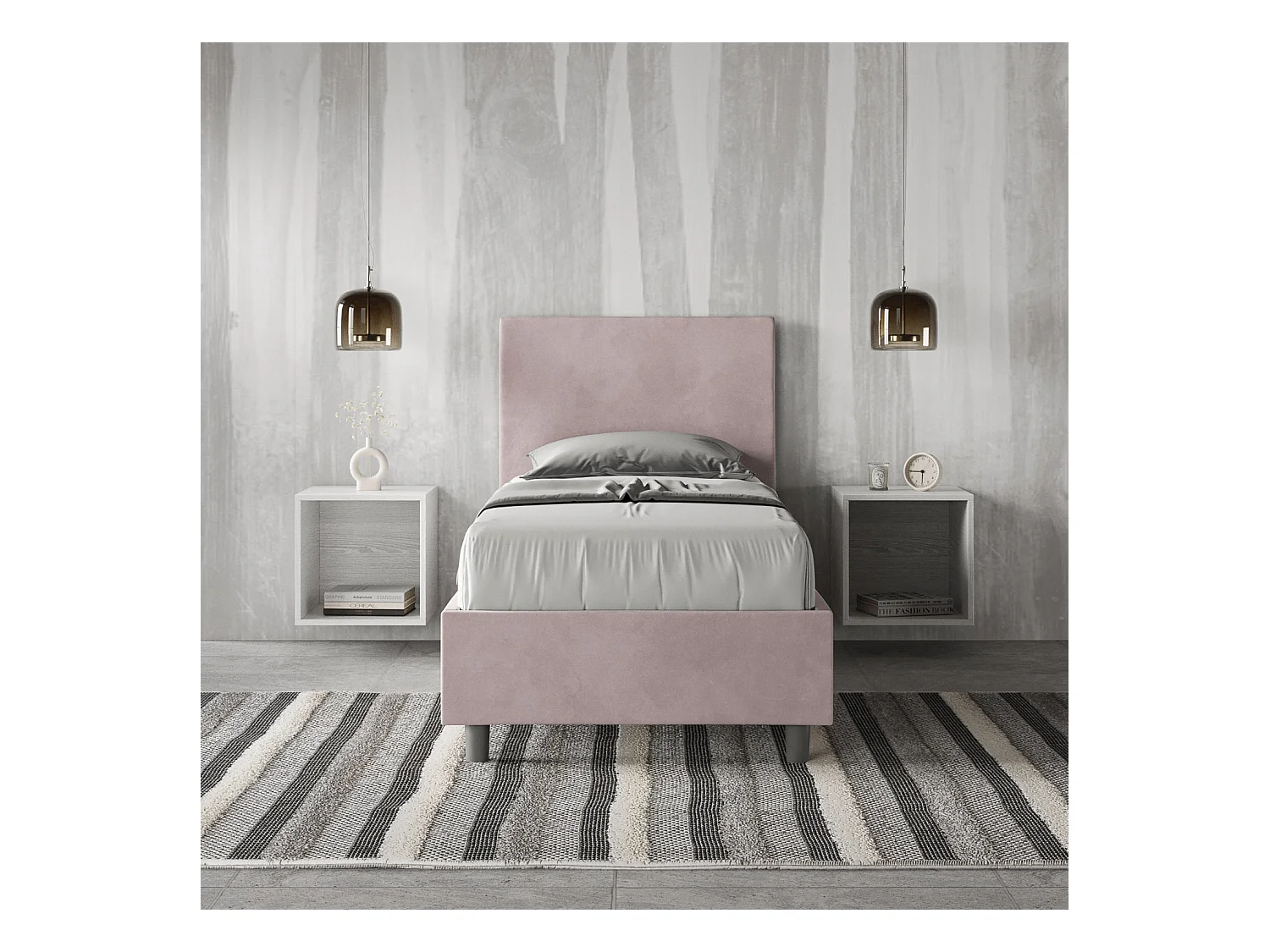 Letto senza rete imbottito 90x200 microfibra glicine Adele