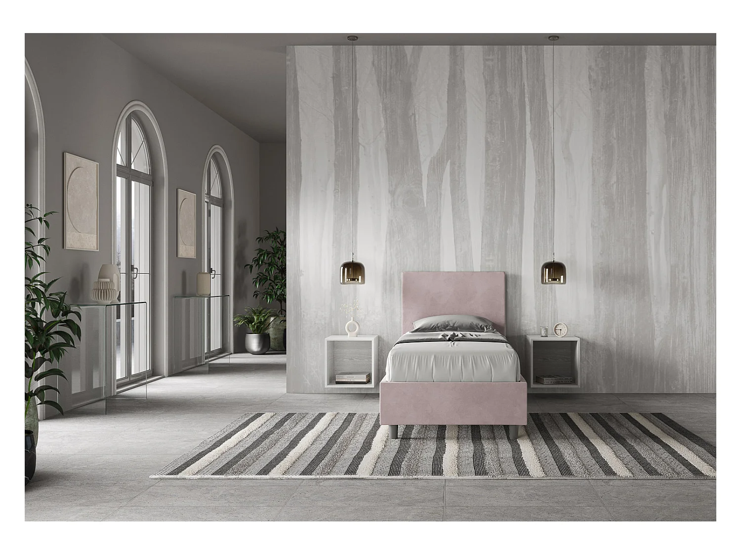 Letto senza rete imbottito 90x200 microfibra glicine Adele