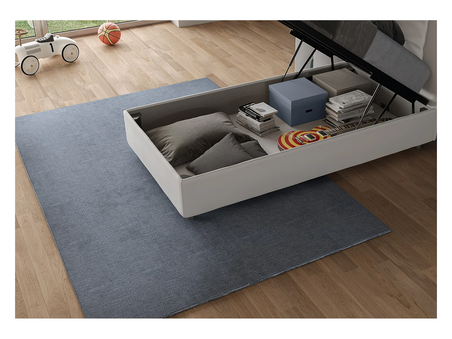 Sunny Bett 110x200, weiße Basis und Behälter