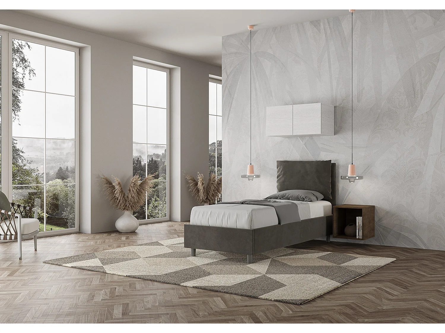 Letto con rete imbottito 90x190 microfibra grigio Antea