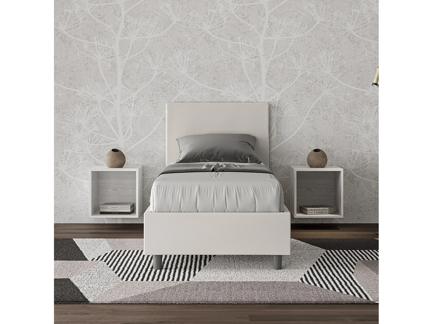 Letto con rete imbottito 80x210 similpelle bianco Adele