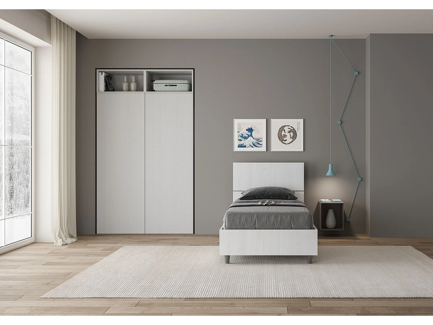 Cama sin somier 80x200 cabecero inclinado fresno blanco Demas