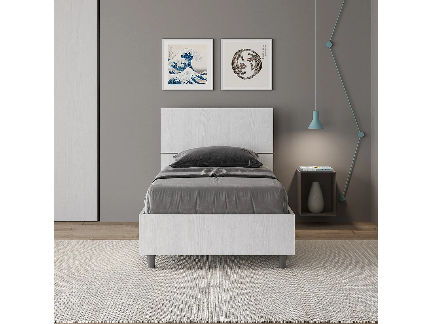 Cama sin somier 80x200 cabecero inclinado fresno blanco Demas