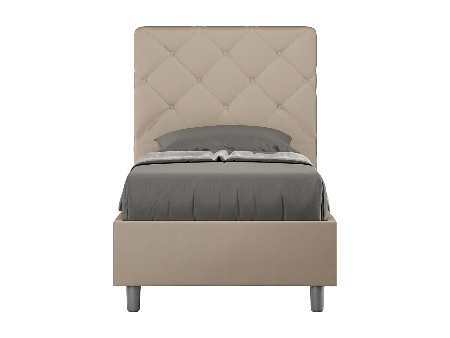 Cama Priya tapizada símil piel gris tórtola sin somier 80x190