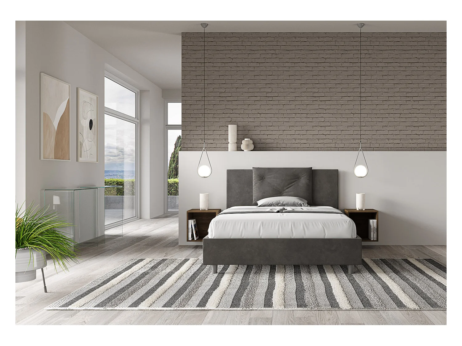 Letto Appia 130x200 rete e contenitore grigio