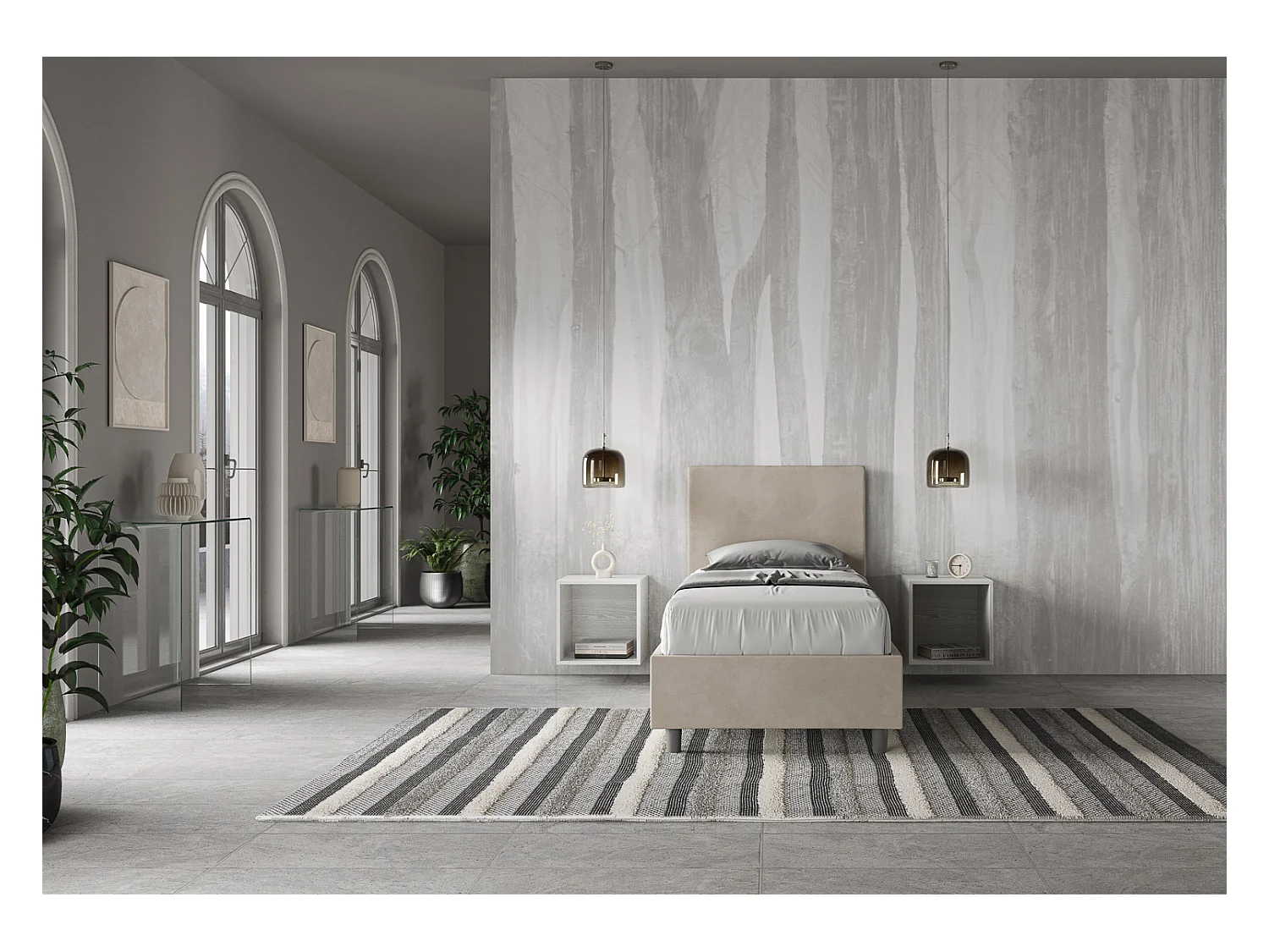 Lit rembourré en microfibre Adele sable sans sommier 80x200