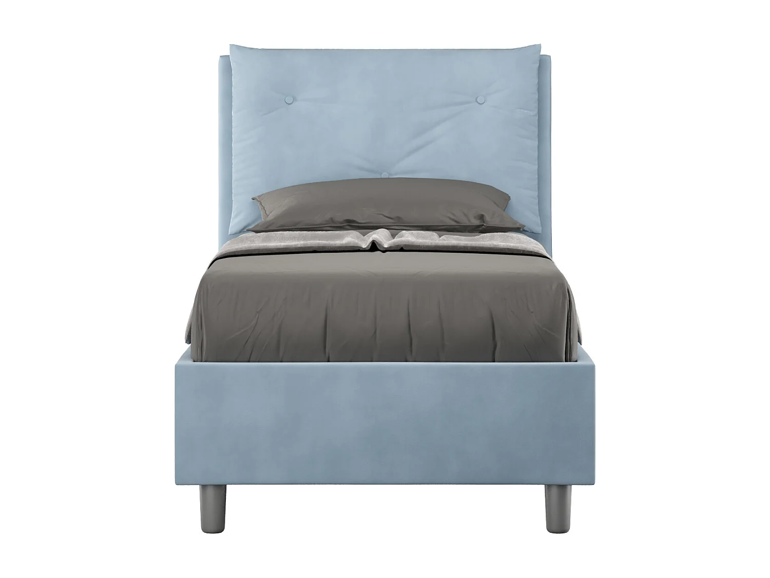 Cama Appia microfibra azul claro con base acolchada 90x210