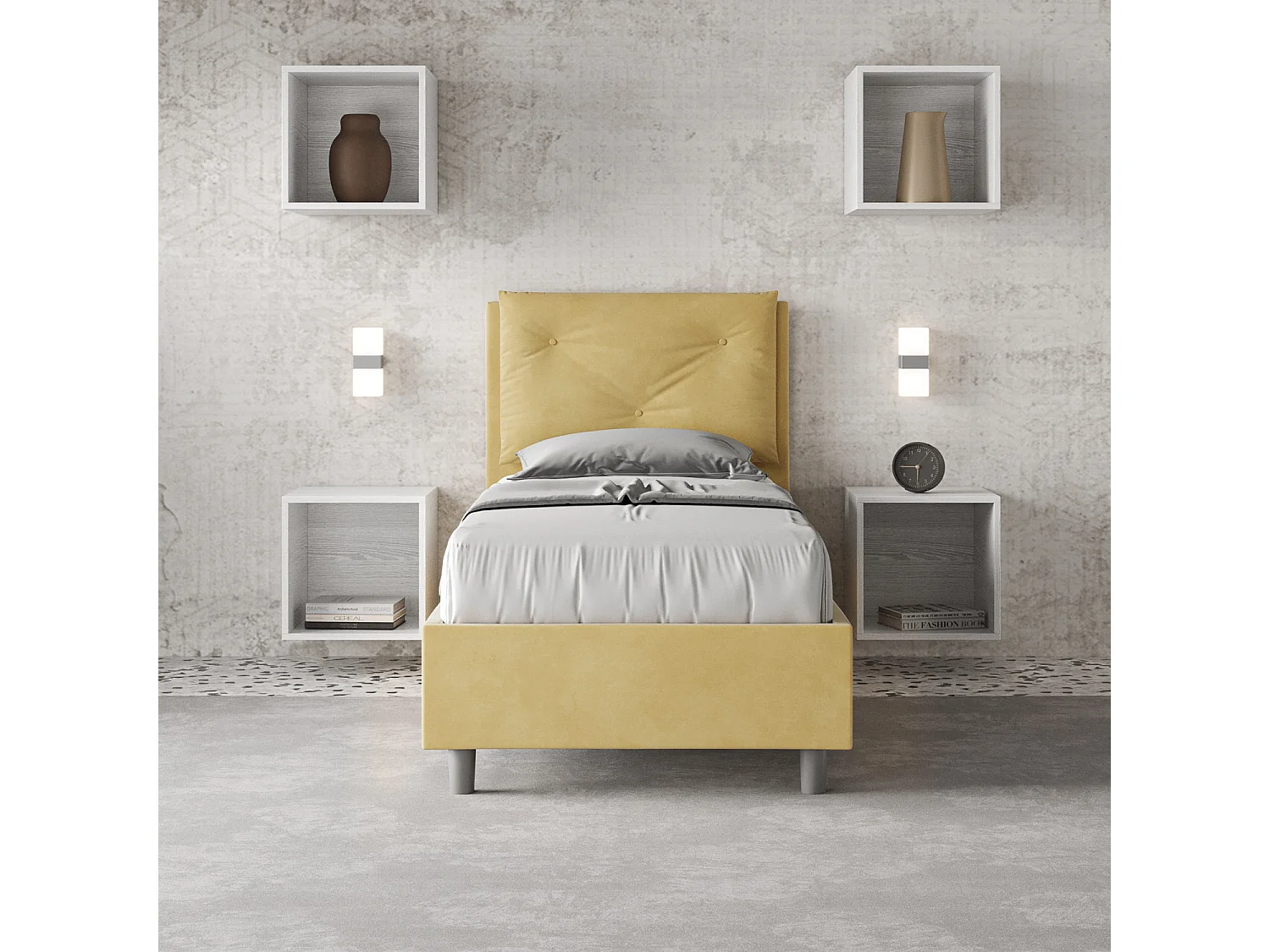 Letto senza rete imbottito 90x200 microfibra ocra Appia