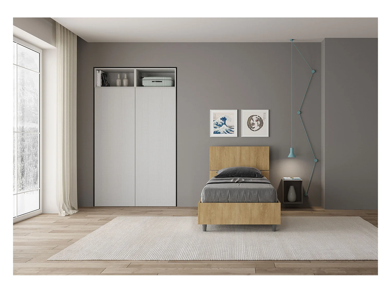 Cama sin somier 80x190 Cabecero inclinado roble Demas