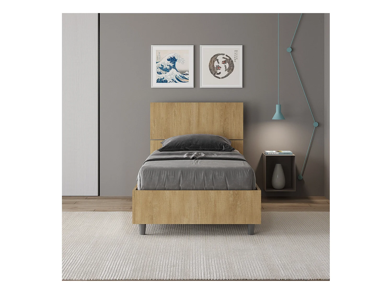 Cama sin somier 80x190 Cabecero inclinado roble Demas