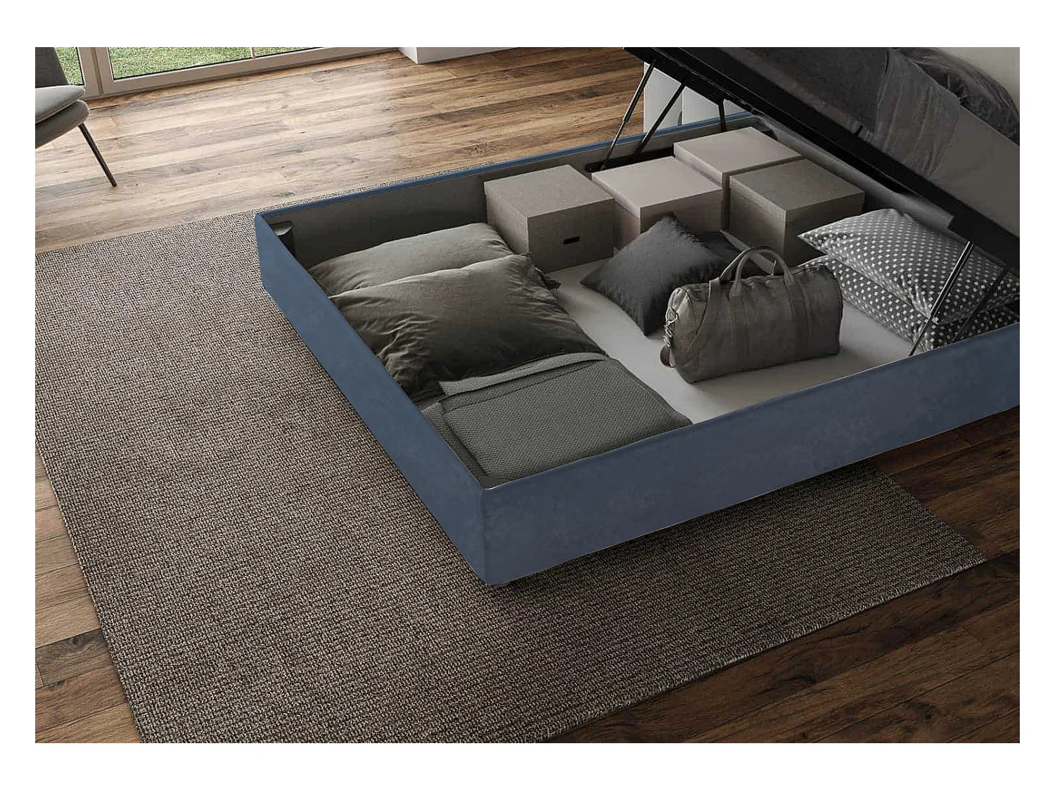 Letto Adele 190x200 rete e contenitore blu