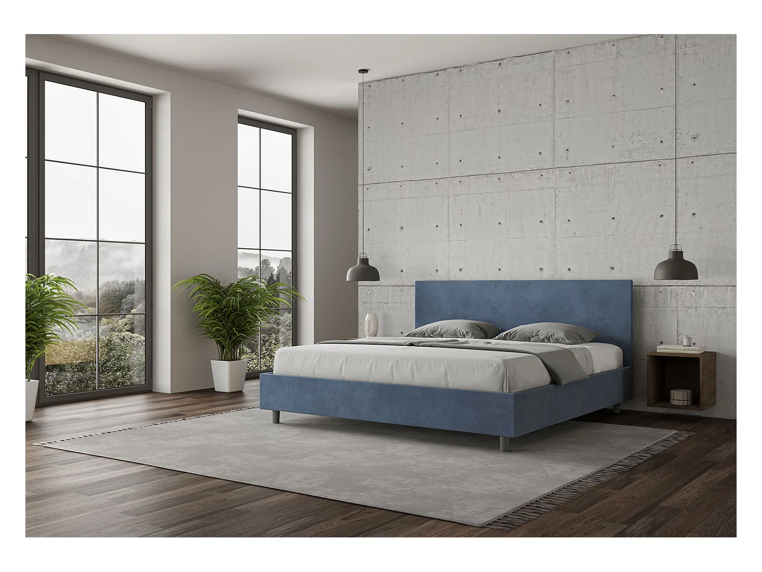 Letto Adele 190x200 rete e contenitore blu