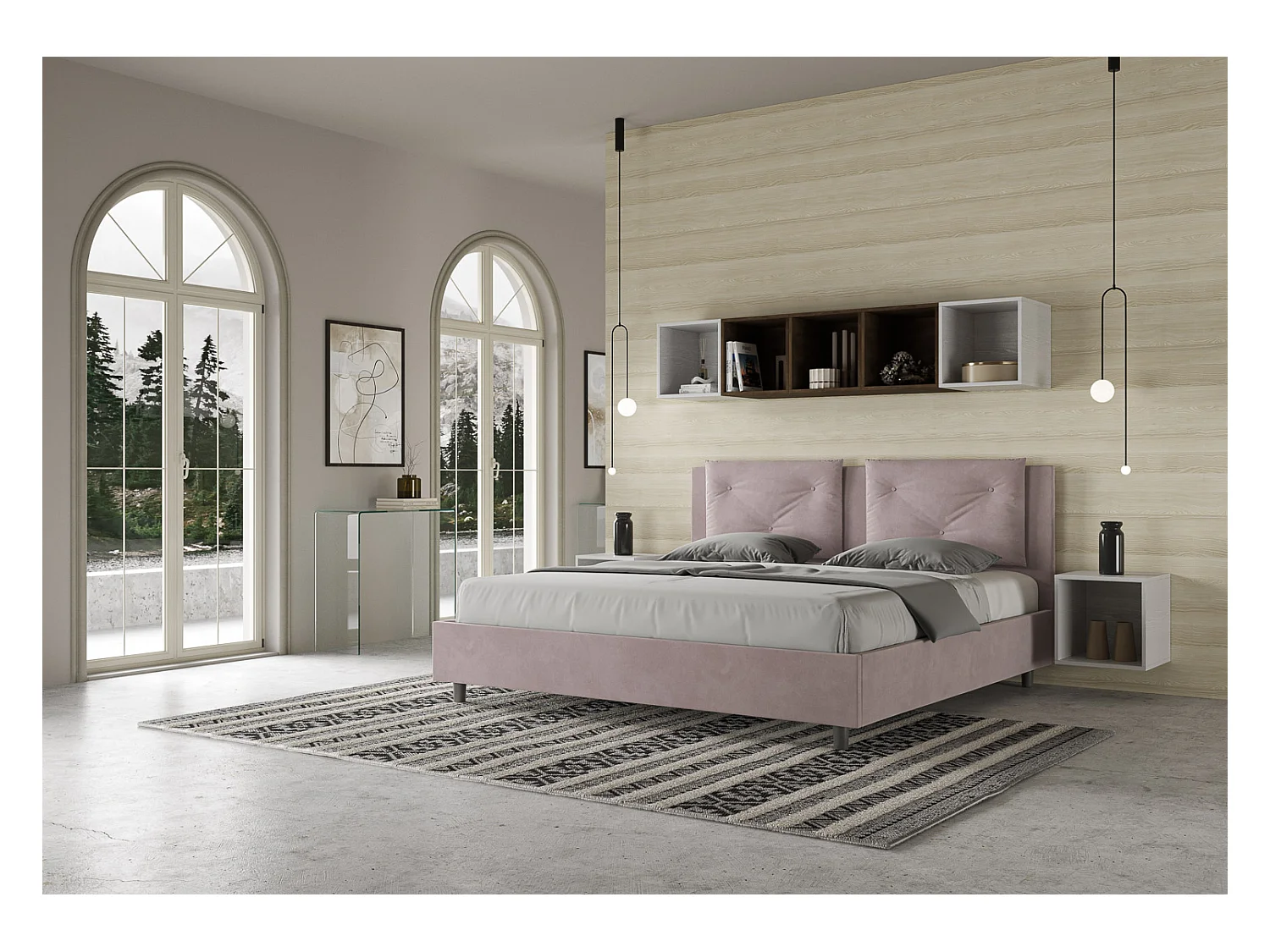 Cama Appia 190x190 con base de glicina y contenedor